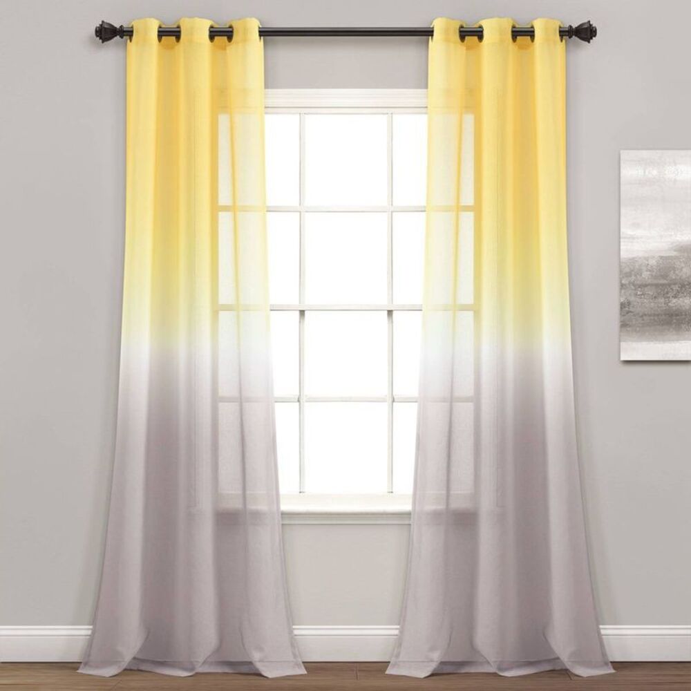 Lush Decor - 2pk 38"x84" Lush Décor Sheer Umbre Fiesta Curtain  Yellow/Gray